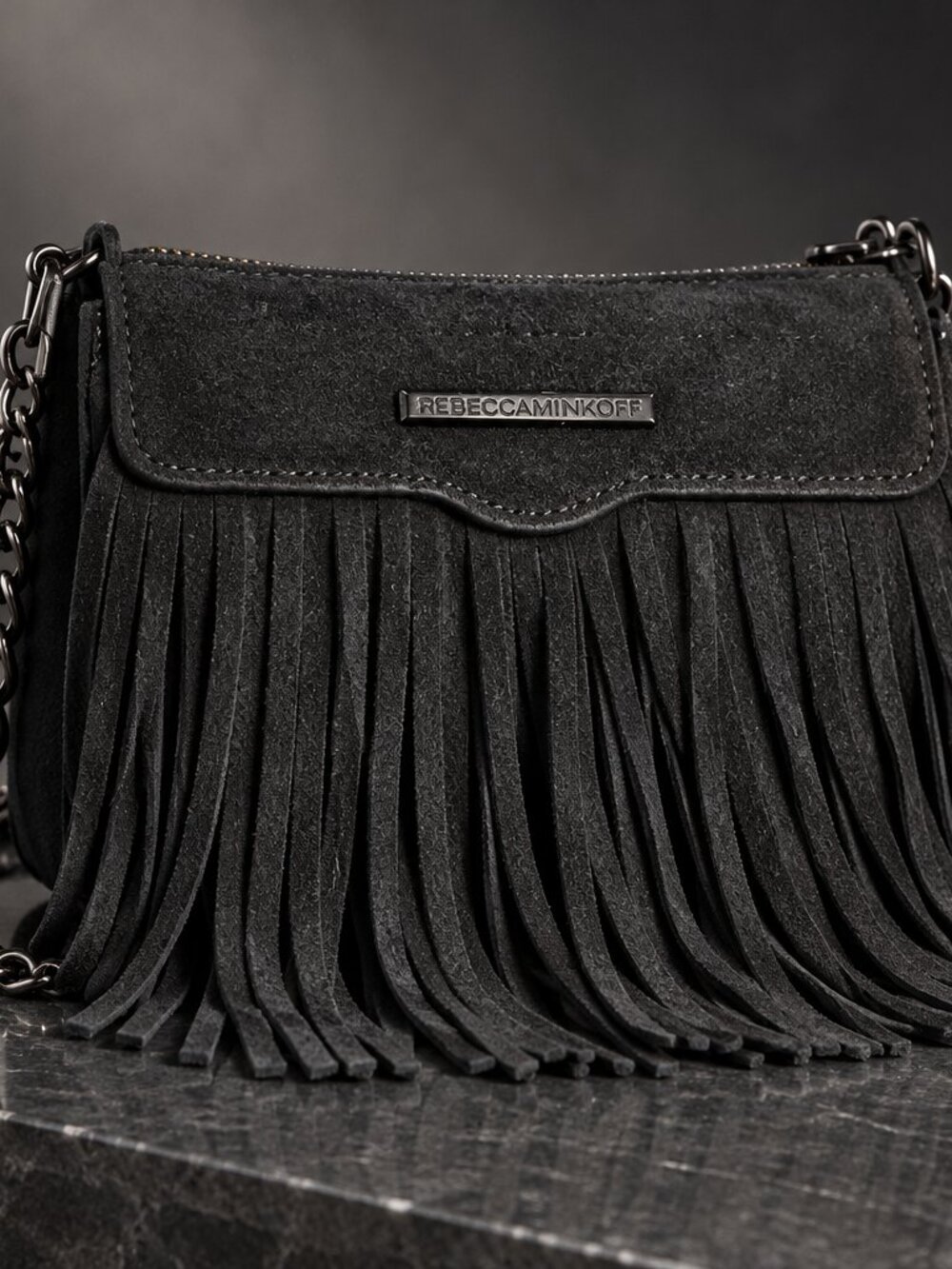 Rebecca Minkoff Black Suede Fringe Crossbody Bag